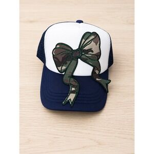 Navy Trucker Hat Camo Bow Mesh Snapback Adjustable Boutique Women's Cap